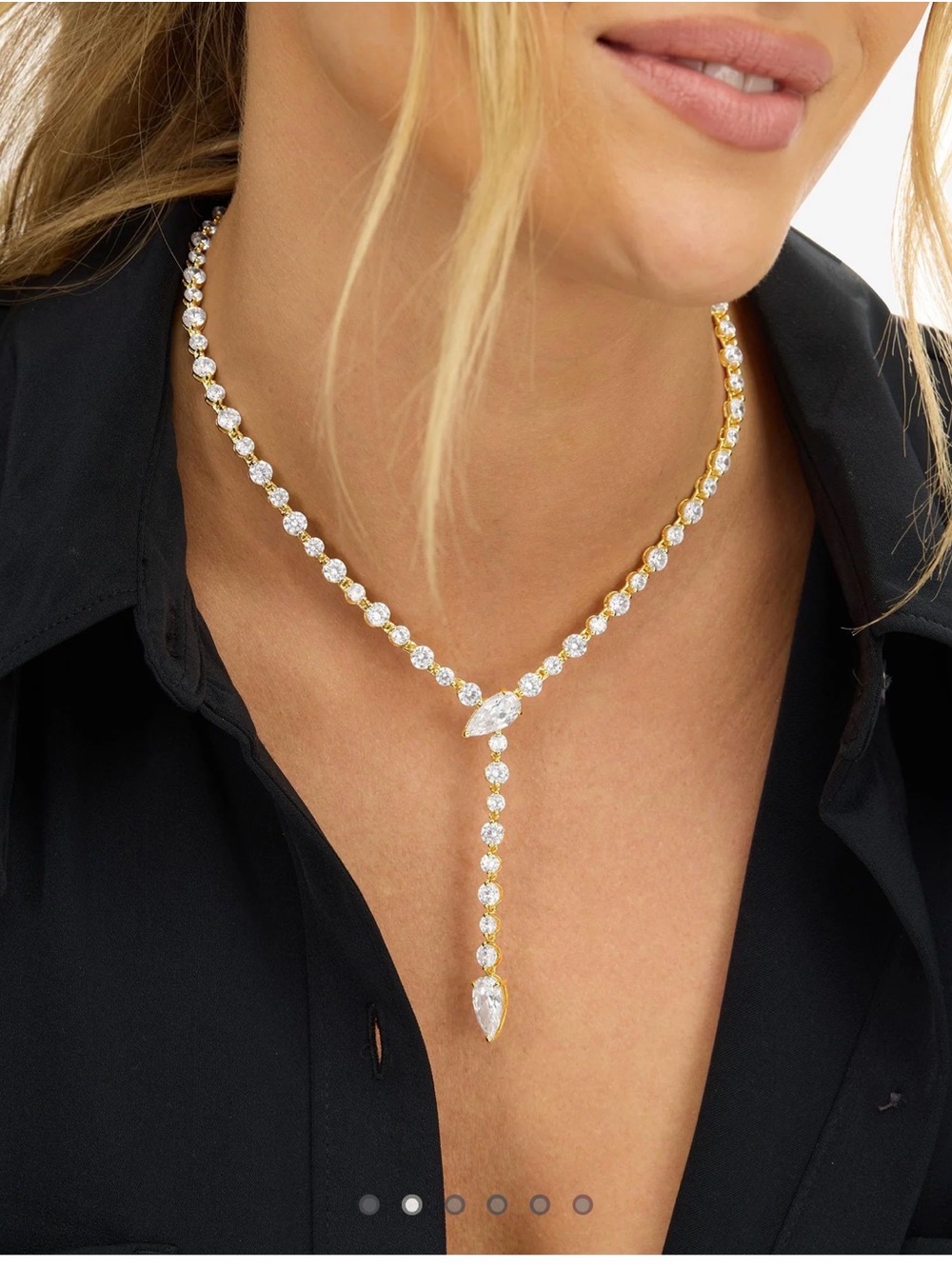 She's Arrived Lariat Tennis Necklace
Gold|White Diamondettes 16 in 18k plate
